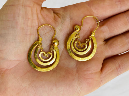 Gold Plated Oaxacan Earrings. Traditional Design. Sterling Silver. Vermeil. Oaxaca, Mexico. 0386