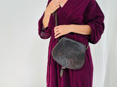 Vtg Moroccan Leather Purse. Adjustable Strap. Handmade in Morocco. 4328