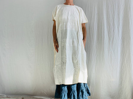 Amuzgo Huipil Dress. White-on-White. Hand-Woven. Guerrero, Mexico.