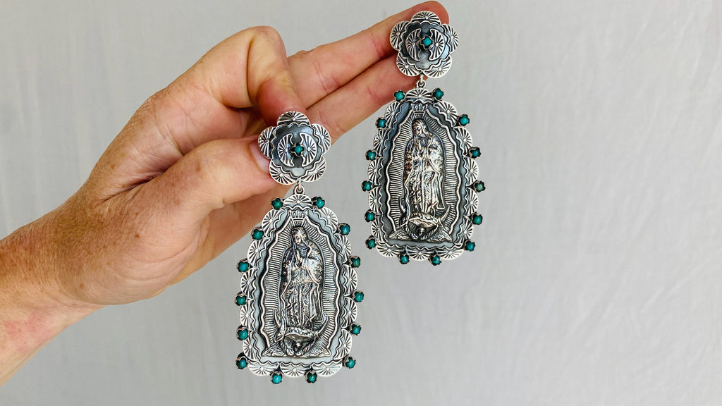 Virgin of Guadalupe Earrings. Sterling Silver. Mexico. Southwest. 0231