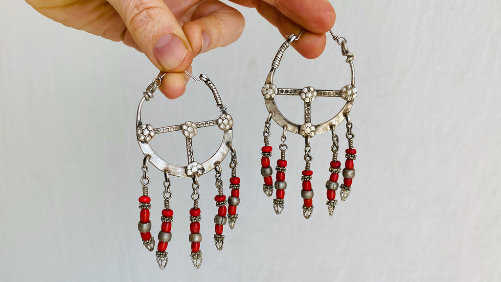 Vintage Uzbek Bukhara Silver Earrings. 0972