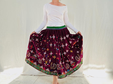 Vintage Rabari Long Embroidered Skirt. Hand Embroidered. 4216
