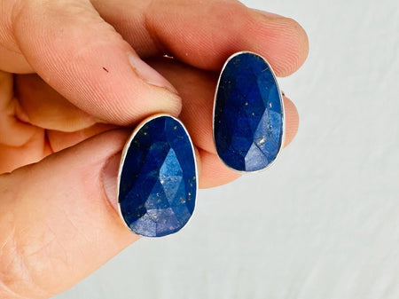 Lapis Lazuli Asymmetrical Earrings. Sterling Silver. 0714