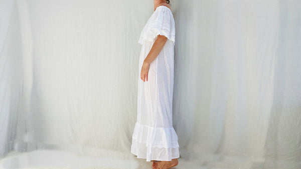 Mexican Gauze Maxi Dress. White Gauze