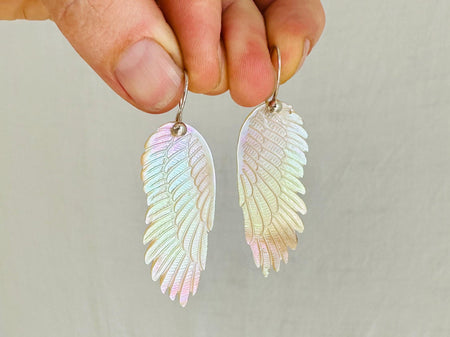 Carved Mother of Pearl Wings Earrings. Exquisitely Crafted. Sterling Silver Jewelry. 2735