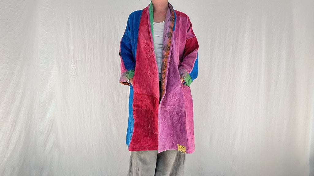 Vintage Kantha Color Block Coat.