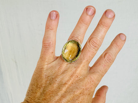 Oversized Faceted Lemon Topaz Cocktail Ring | Handmade Adjustable Sterling Silver | Unique Gemstone Jewelry. 4203