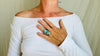 Natural Turquoise Cocktail Ring. Oversized Sterling Silver Designer Ring. Botanicals. Size 6. 2388
