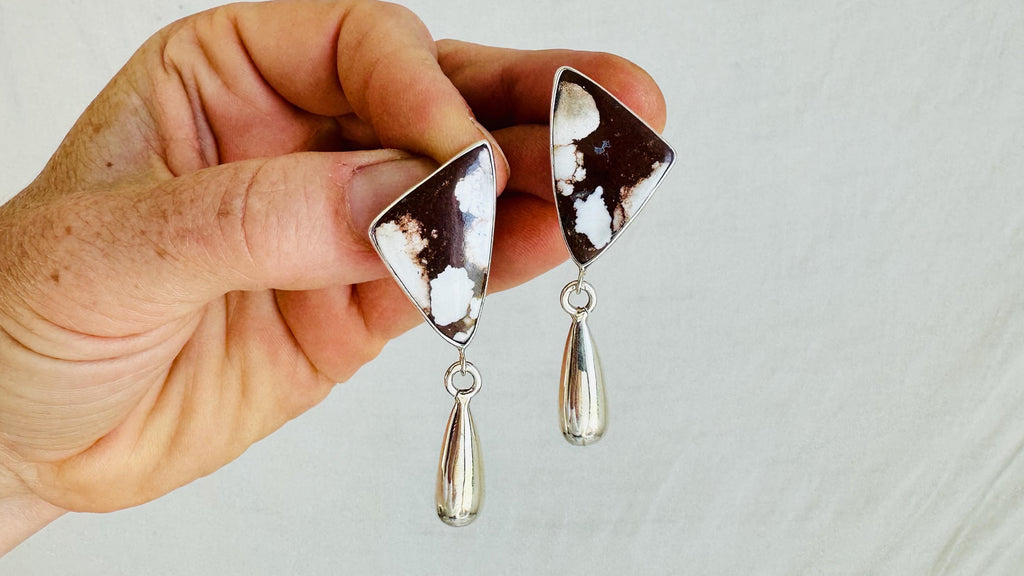 White Turquoise & Silver Drop Earrings. Handmade Sterling Silver Jewelry. 2421
