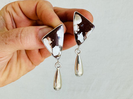 White Turquoise & Silver Drop Earrings. Handmade Sterling Silver Jewelry. 2421