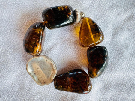 Natural Amber and Silver Beaded Bracelet. 925 Sterling. 4424
