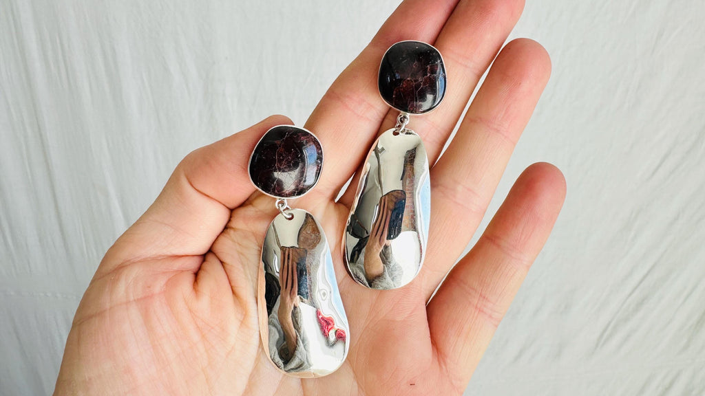 Garnet & Silver Earrings. Hand Crafted Sterling Silver Jewelry. Atelier Aadya. Gift for Her. 2122