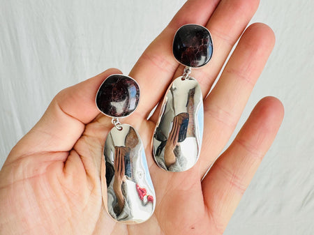 Garnet & Silver Earrings. Hand Crafted Sterling Silver Jewelry. Atelier Aadya. Gift for Her. 2122