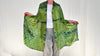 Green Shibori Silk Shawl, Wrap, Scarf. Clamp Dye. Gujarat, India.