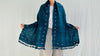 Indigo Shibori Silk & Wool Scarf and Shawl. Mirrorwork. Handwoven, Hand Dyed.