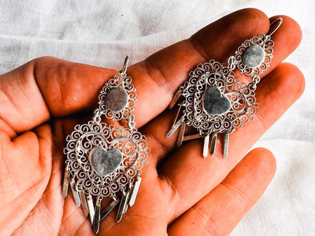 Oaxacan Filigree Heart Earrings. Sterling Silver. Mexico. s/n