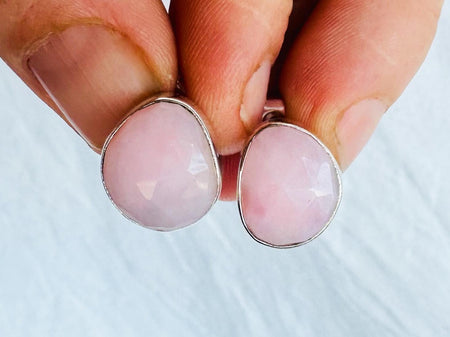 Pink Opal Post Earrings. Faceted. Recycled Sterling Silver. AP-319