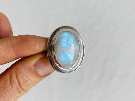 Rainbow Moonstone Ring. Oversized. Size 4