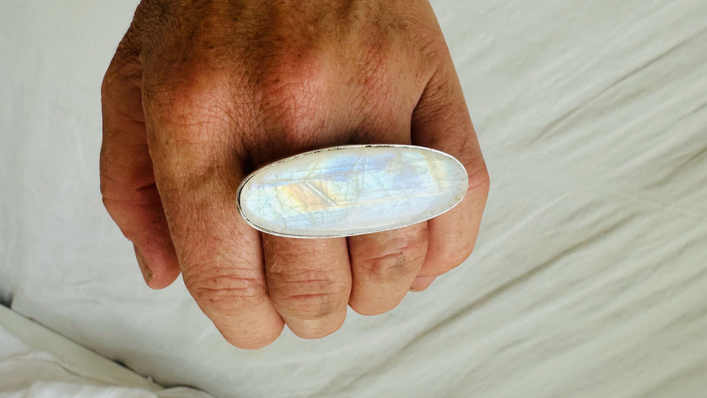 Moonstone Two Finger Ring. Adjustable. Gorgeous Flash. 1288