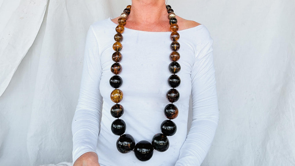 Huge Graduated Amber Round Bead Necklace. Dramatic and Gorgeous!