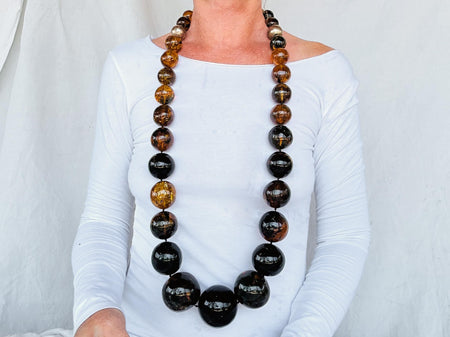 Huge Graduated Amber Round Bead Necklace. Dramatic and Gorgeous!