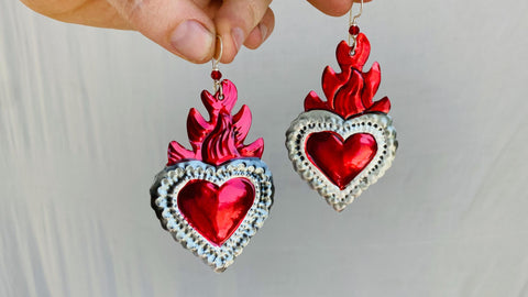 Hojalata Tin Mexican Heart Earrings. Silver Earwire.
