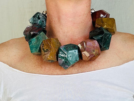 Ocean Jasper Statement Necklace. Maximalist Jewelry. Handcrafted Sterling Silver Components.