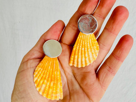 Yellow Clam & Sterling Silver Earrings. 2695