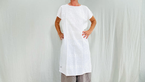 Amuzgo Huipil Dress. White-on-White. Hand-Woven. Guerrero, Mexico. 4305