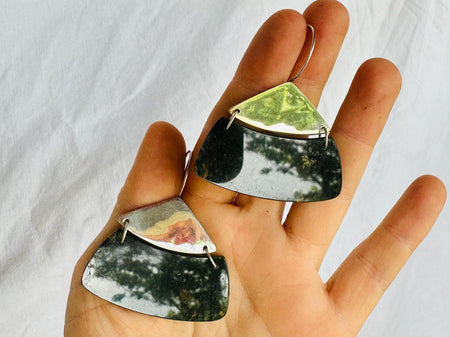 Moss Agate and Silver Earrings. Sterling Silver. 2862