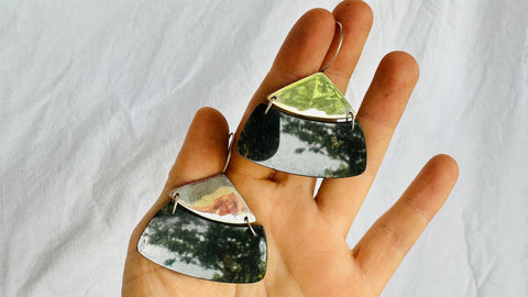 Moss Agate and Silver Earrings. Sterling Silver. 2862