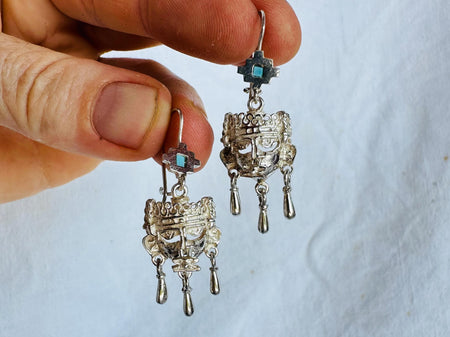 Monte Alban Reproduction Earrings. Oaxacan. Sterling Silver. Mexico. Frida Kahlo.
