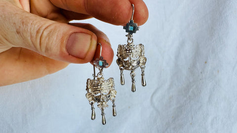 Monte Alban Reproduction Earrings. Oaxacan. Sterling Silver. Mexico. Frida Kahlo.