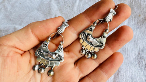 Mazahua Love Bird Earrings. Sterling Silver. Oaxaca, Mexico. Frida Kahlo. BI1