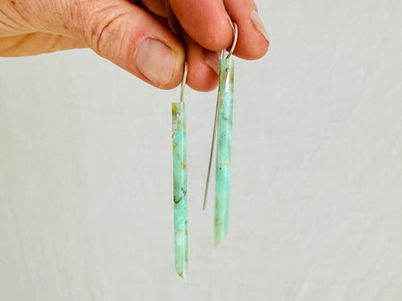 Chrysoprase Earrings. Handmade Sterling Silver Ear Wire. Green Stone Earrings. Gift for Her. 2441