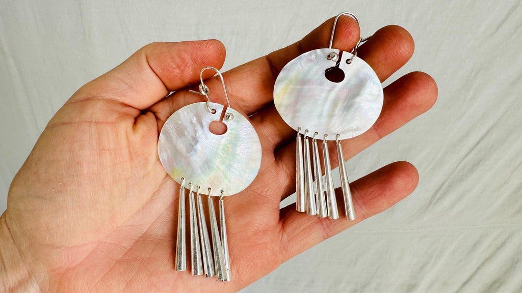 Mother of Pearl & Silver Earrings. Handmade Designer Jewelry in Sterling Silver. 2412