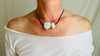 Opalite Heart & Skull Pendant Necklace. Sterling Silver. Leather.