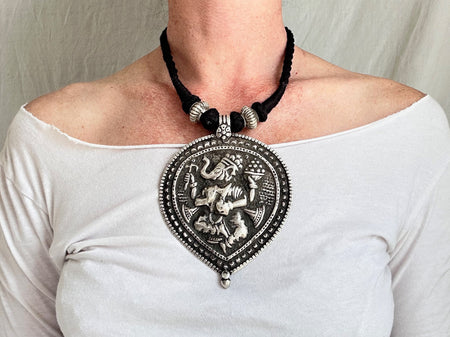 Ganesha Amulet Necklace. Antique. India. Protective Silver. 1020