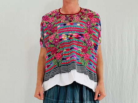 Vintage Totonicapan Huipil. Hand-Woven & Embroidered. Ikat.