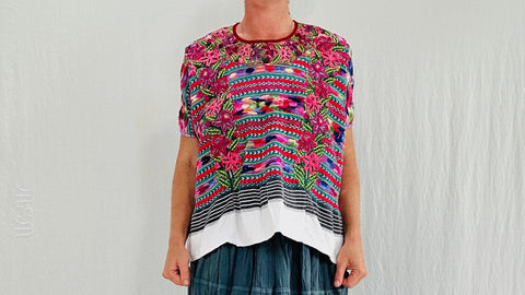 Vintage Totonicapan Huipil. Hand-Woven & Embroidered. Ikat.