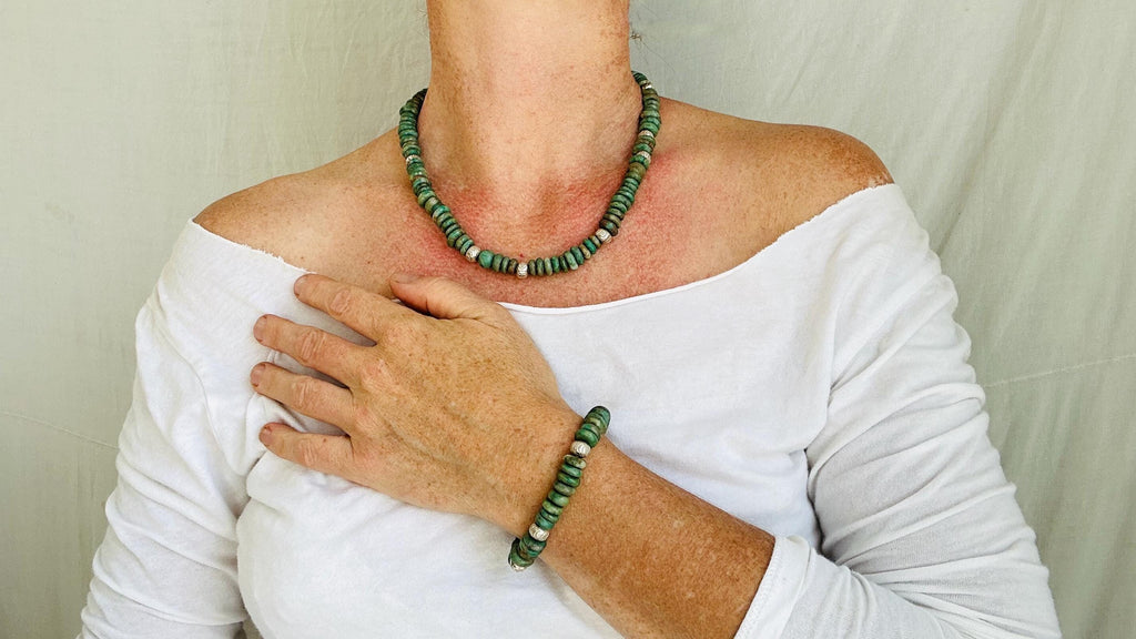 Guatemalita & Sterling Silver Necklace Bracelet Duo. Jadeite Jewelry. Mayan Jewelry. Guatemalan Jade. 4050