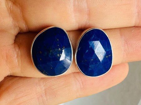 Lapis Lazuli Asymmetrical Earrings. Sterling Silver. 3006