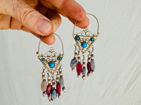 Vintage Uzbek Filigree Earrings. Vermeil. Bukhari. 0546