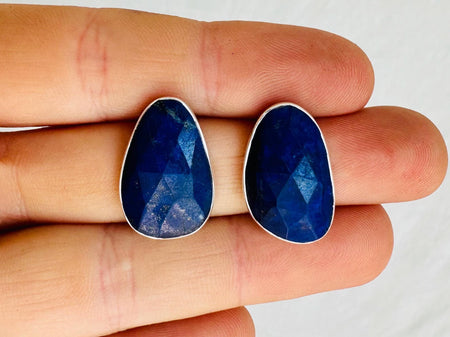 Lapis Lazuli Asymmetrical Earrings. Sterling Silver. 0904