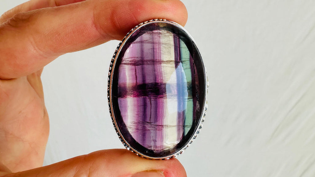 Fluorite Botanicals Ring. Size 7.25. Stupendous and Amazing Handmade Jewelry. Made in Mexico. 4134