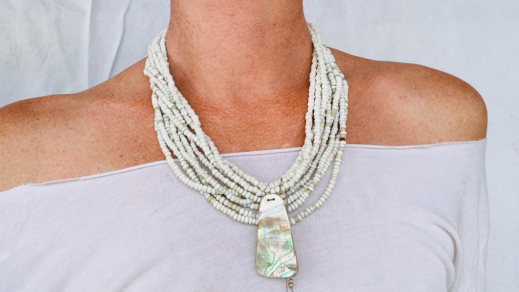 White Multi-Strand & Abalone Shell Necklace. Native American