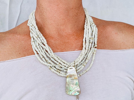 White Multi-Strand & Abalone Shell Necklace. Native American