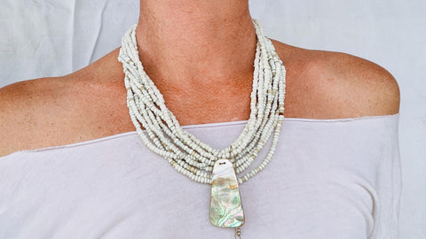 White Multi-Strand & Abalone Shell Necklace. Native American