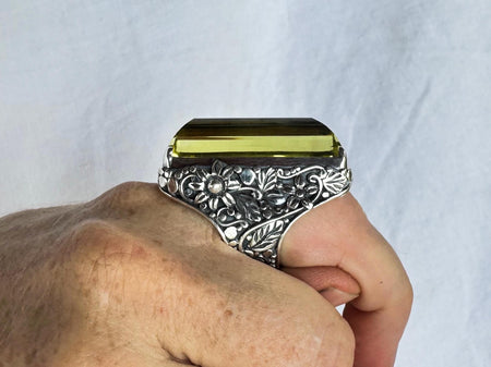 Lemon Topaz Botanicals Cocktail Ring | Oversized Handmade Adjustable Sterling Silver | Unique Gemstone Jewelry. 4481