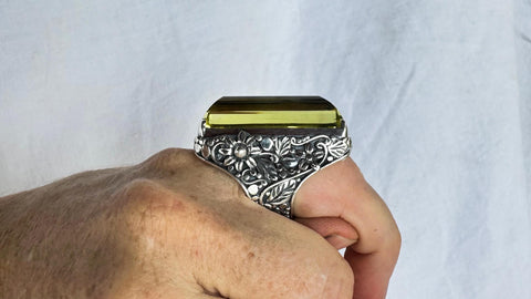 Lemon Topaz Botanicals Cocktail Ring | Oversized Handmade Adjustable Sterling Silver | Unique Gemstone Jewelry. 4481